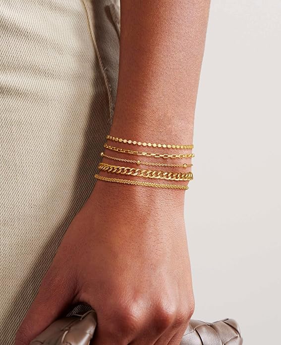DEARMAY Waterproof Gold Plated Bracelets Set for Women Trendy, Dainty 14K Gold Jewelry Fashion Stackable Tennis Beaded Figaro Herringbone Paperclip Link Bracelet Pack Stack Gifts for Women