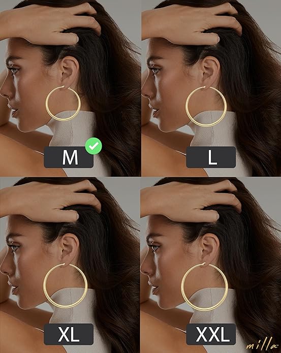 MILLA 14K Gold Hoop Earrings For Women, Silver Hoop Earrings & Rose Gold Earrings with Graduated Curvature