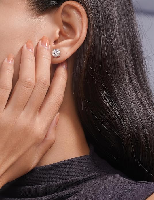 IMOLOVE Moissanite Stud Earrings for Women in Sterling Silver Hypoallergenic 1-3CT D Color Round Cut Moissante Earrings