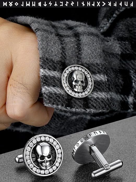 FaithHeart Mens Cufflinks, Norse Viking Tuxedo Shirt Cuff Links, Stainless Steel Cuff Links and Shirt Studs, Gift Box