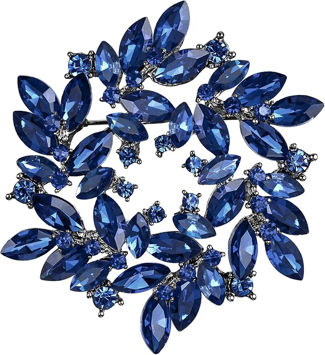 BriLove Austrian Crystal Rhinestone Elegant Flower Marquise Wreath Brooches for Women