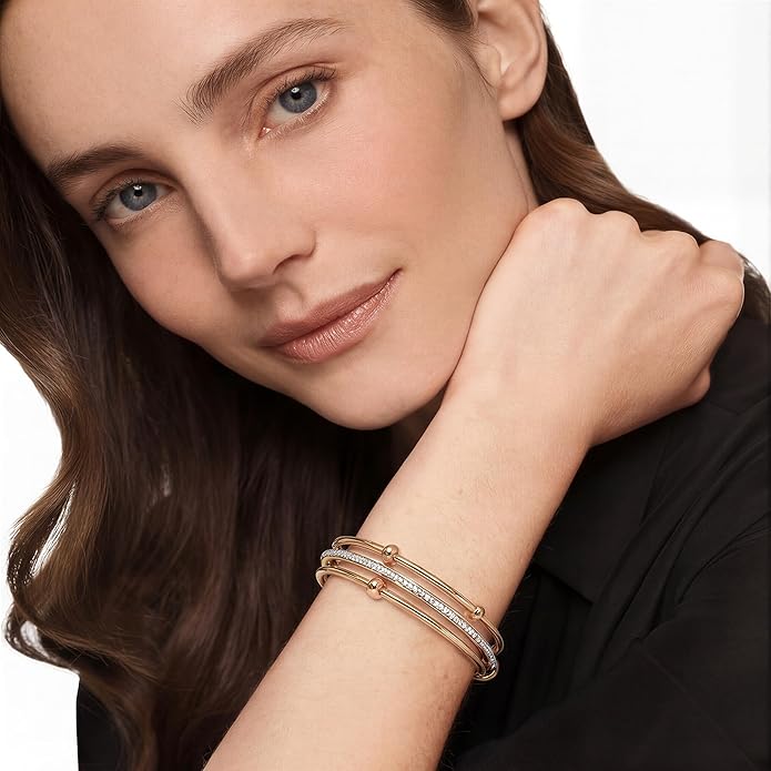 Musishiyu Gold Bracelets for Women Stacking Bangle - 18K Mixed Metal Tri-Color Rolling Interlocking Bands, Cubic Zirconia Fidget Anxiety Jewelry, Valentine's Galentine's Day Gifts (Love, Loyalty, Friendship)
