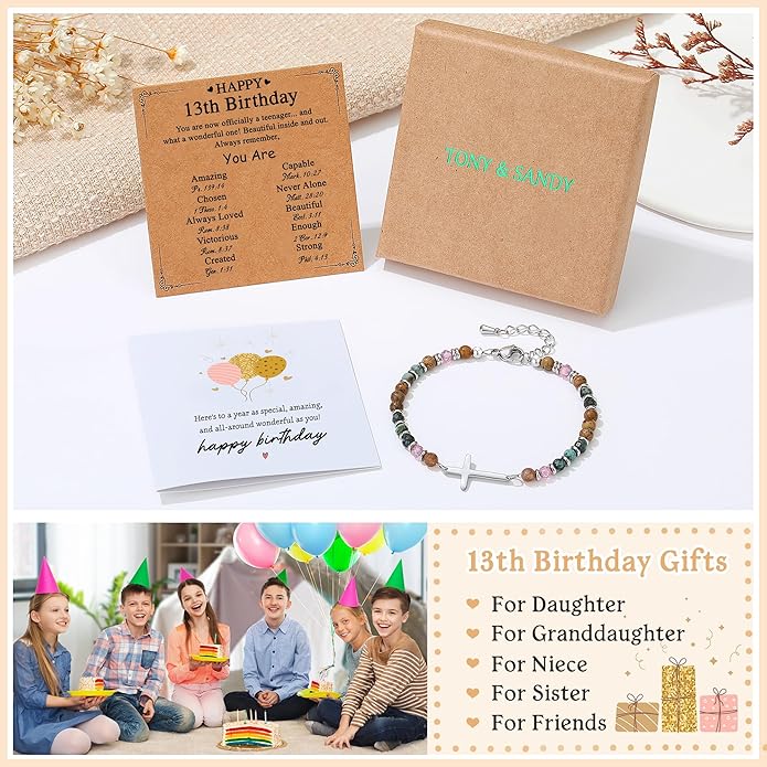 TONY & SANDY Christian Cross Bracelet for Women, Stocking Stuffers for Women, Confirmation Baptism Easter Gifts, Unique Gift for Friends Daughter Mom Sister in Christ on Birthday Christmas
