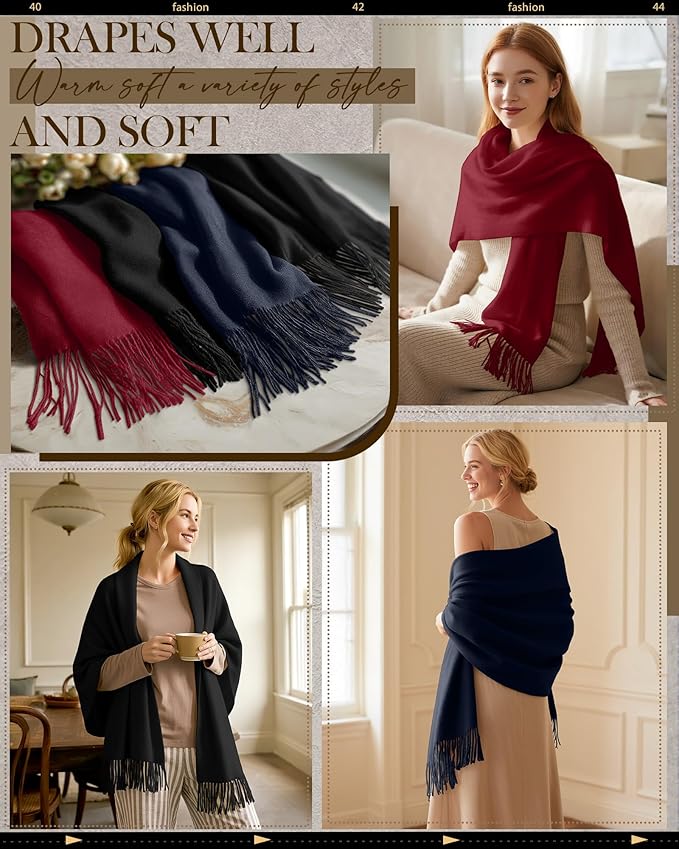 Oakgarden 3 Pack Winter Scarf for Women Pashmina Scarves Shawl Wraps Bridesmaid Gifts for Evening Dresses