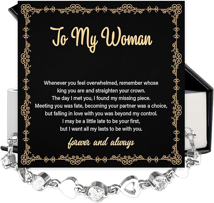 To My Wife Crystal Heart Bracelet Gift From Husband, Beautiful Wife Jewelry For Anniversary, Birthday, Christmas, Valentine’s Day, Bracelet For Her With Heartfelt Message & Elegant Box