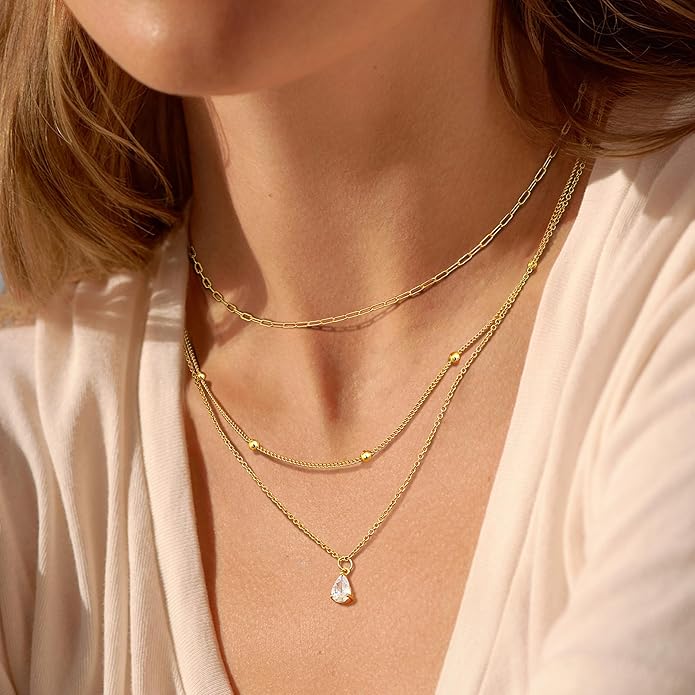 Kakonia Layered Gold Necklace for Women 14K Gold Plated Pendant Necklace Set Gold Necklace Satck Dainty Gold Chain Trendy Jewelry for Women