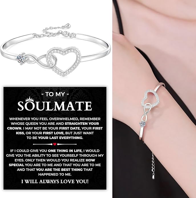 To My Soulmate Bracelet, Soulmate Bracelet For Women, Soulmate's Jewelry Gift From Boyfriend Husband Friend With Message Card And Box Meaning, Valentine Gifts For Her, Birthday Christmas Gifts