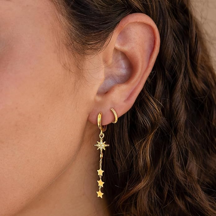 14K Gold Plated Butterfly Dangle Earrings for Women - Dainty, Trendy, Hypoallergenic CZ Drop Earrings - Simple Long Dangling Jewelry