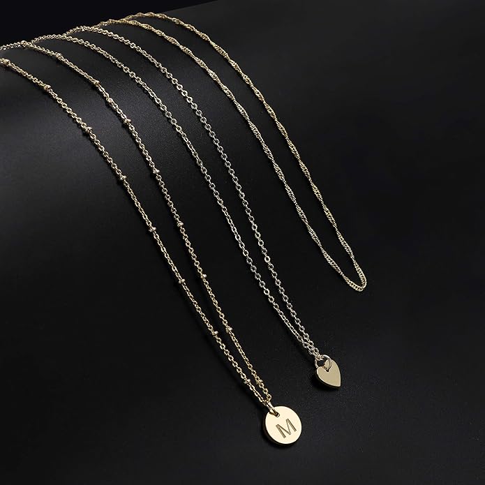 Aisansty Dainty Layered Initial Choker Necklaces Handmade 14K Gold Plated Tiny Heart Personalized Letter Disc Pendant Adjustable Chain Layering Gold Necklaces for Women Gift Jewelry