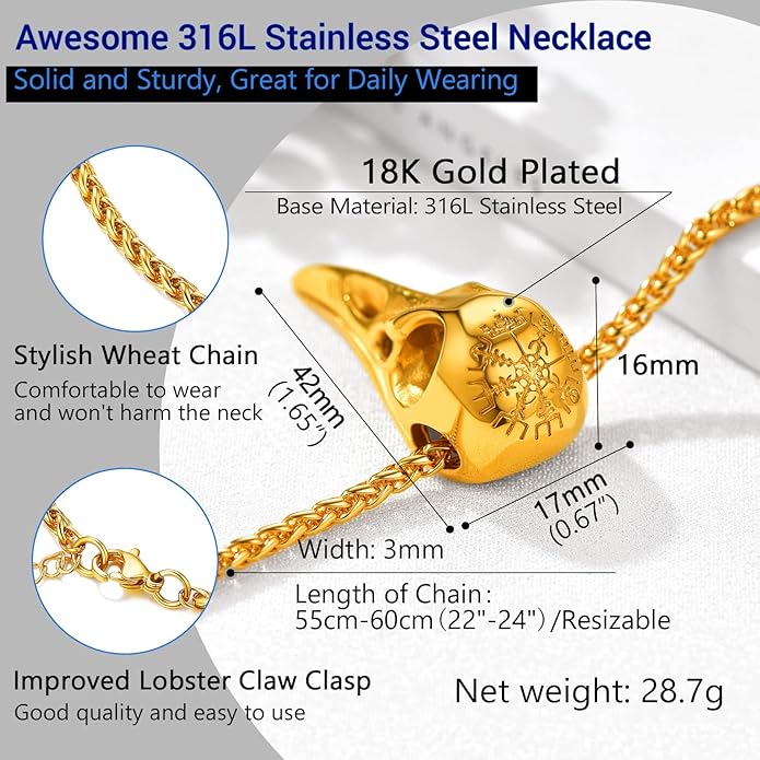 PROSTEEL Norse Viking Jewelry for Men Women, Vintage Thor Hammer/Thor Axe/Raven/Odin Necklace, 316L Stainless Steel Pendant Chain, Come with Box
