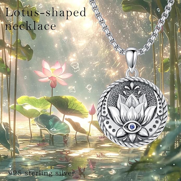 Evil Eye Necklace for Women 925 Sterling Silver, Protection Necklace with Blue Evil Eye Charm, Evil Eye/Lotus Pendant Jewelry, Birthday Christmas Gifts for Her