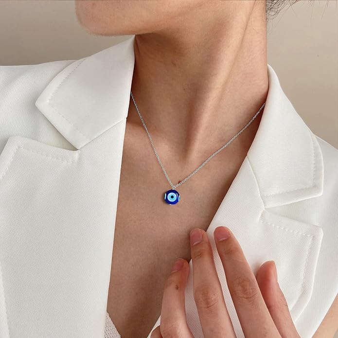 VIBILIA Evil Eye Necklace Sun Pendant Turkish Blue Eye Protection Lucky Necklaces Jewelry Gifts for Men Women (Sun) - Silver