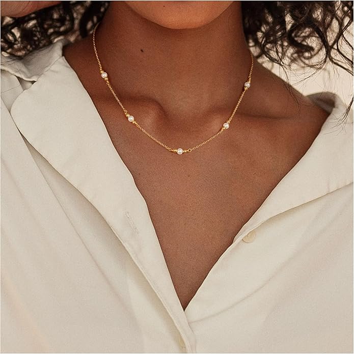 Yoosteel Dainty Gold-plated Clover Pearl Heart Butterfly Star flower Choker Necklace for Women - 14K Gold Plated Cubic Zirconia Pendant Station Necklaces for Women Teens Trendy Prom Jewelry Gifts