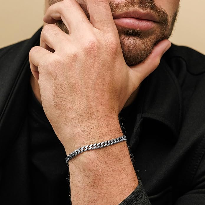 Galis Mens Bracelet - Cuban Link or Box Chain Layered Chain For Men - Premium Stainless Steel, Gift for him, Gold, Silver, Black Bracelet For Men 7-8" Size, 3-5mm Thick