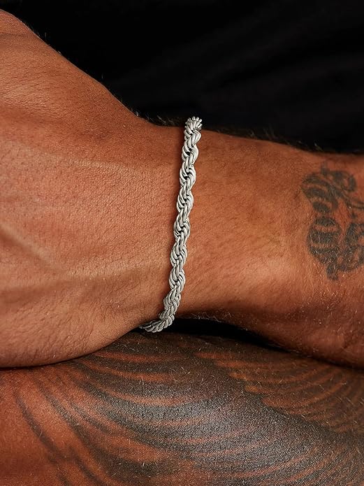 U7 Link Bracelets for Men, Cuban Link/Rope/Watch Band Solid Bracelet, Silver Black Gold Color Wrist Bracelet 3/6/9/12/15mm Width, 6.5/7.5/8.3 Inch Length, Hand Chain Jewelry for Mens Women