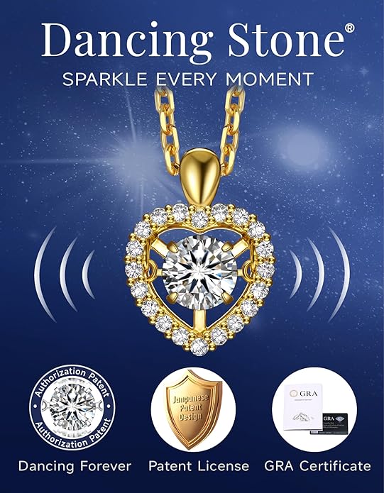 MomentWish Dancing Heart Necklace for Women, 0.5/1 Carat Dancing Moissanite Necklace for Her 925 Sterling Silver Pendant Anniversary Birthday Christmas Gift for Wife Mom Girlfriend