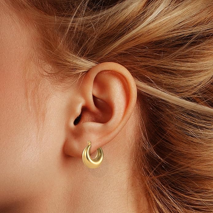 6 Pairs Gold Hoop Earrings for Women, 14K Gold Plated Huggie Hoop Earrings Set Hypoallergenic Lightweight Chunky Open Hoops Jewelry for Gift