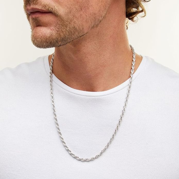 Avotto 925 Sterling Silver Solid 2.5mm 3mm Rope Chain Necklace for Men Boys, Sturdy Non-Fading Mens Boys Silver Chain Jewelry Gifts for Him 14/16/18/20/22/24 Inch