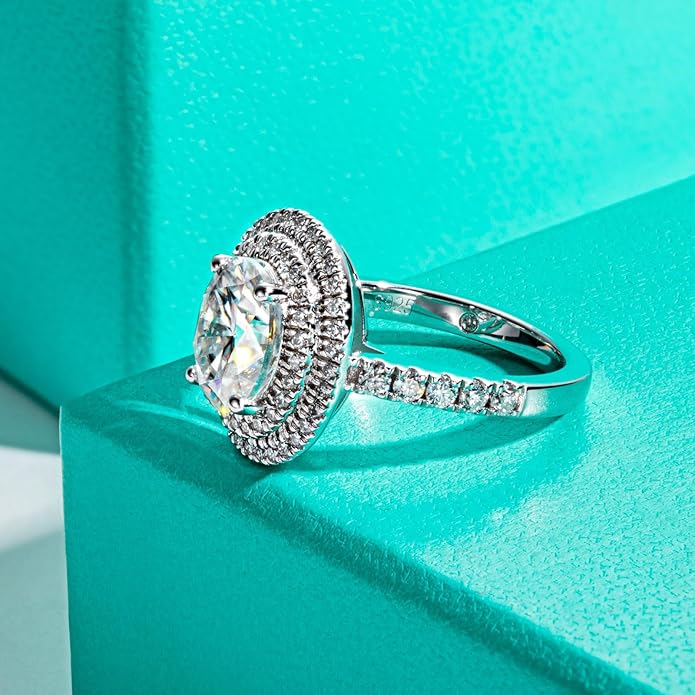 AnuClub Princess/Cushion/Oval Cut Moissanite Engagement Rings 3-3.884cttw D Color VVS1 925 Sterling Silver 3 Rows Vintage Halo Wedding Promise Statement Rings for Women with Certificate