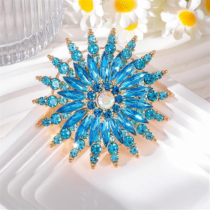 Rhinestone Sunflower Brooch Pin Red Pink Flower Brooch Stylish Crystal Brooch Elegant Clothing Hat Bag Accessories Jewerly for Women