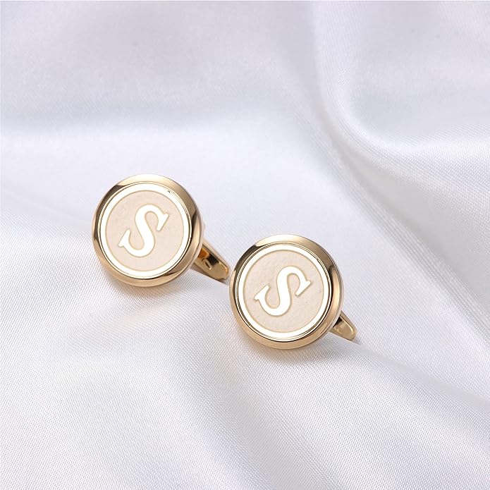 LOYALLOOK Initial Gold Cufflinks for Men Gold Cuff Links Personalized Copper CuffLinks Letter Cufflinks Gift for Groom Husband Father