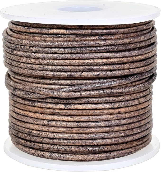 GENIQUE Real/Genuine Round Leather String Cord for Necklace, Bracelets, Jewellery, Braiding (1.5mm, Grey Distressed)