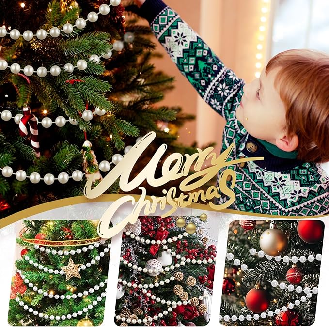 ZPEXRV 48 Feet Faux Pearl Beads Garland 8mm Craft String Pearls for Wedding Centerpiece Christmas Tree and Flowers Decoration DIY (White)