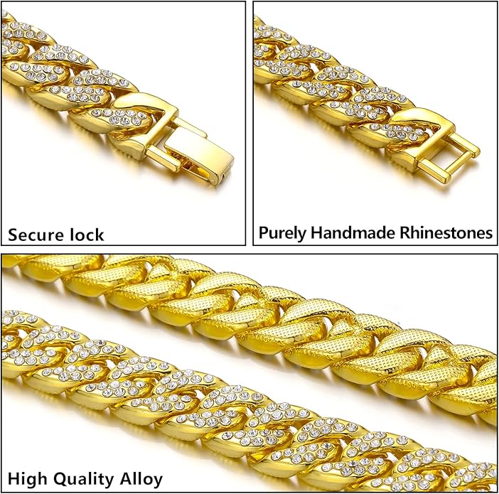 Saintda Cuban Link Chain and Bracelet Set for Men Women Iced Out Diamond Gift for Boys Hip Hop Rapper Jewelry