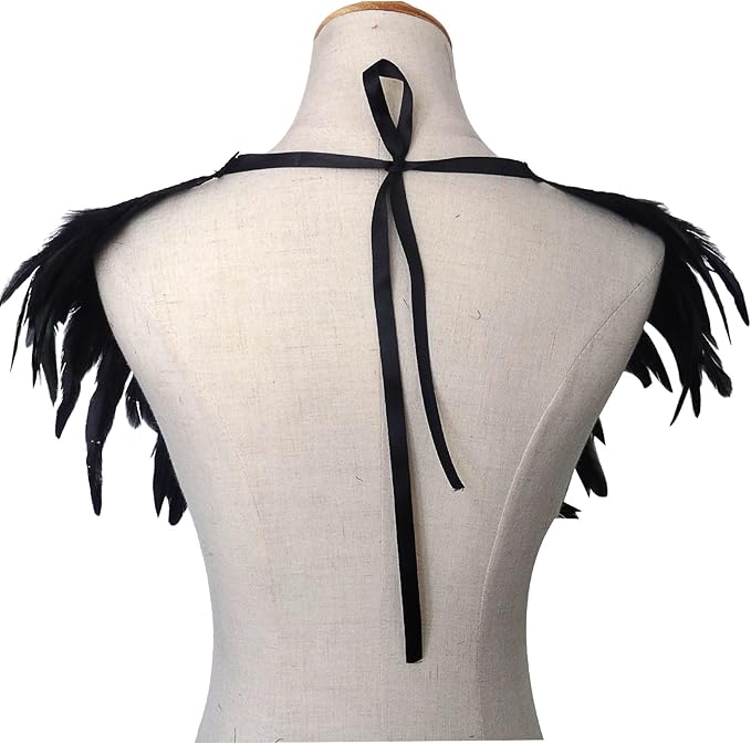 L'VOW Real Black Feather Harness Lace Collar Necklace Bib Halloween