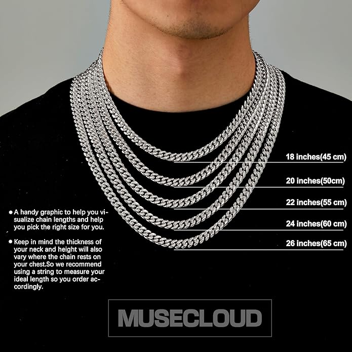 MUSECLOUD Gold Cuban Link Chain for Men Mens Stainless Steel Miami Curb Chains Necklace 5/8mm Thick Real Gold/Silver/Black Plated Diamond Cut Non-Tarnish Jewelry Trendy Christmas Gifts 18-26 Inch