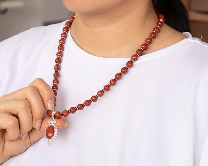 Natural Carnelian Agate Silver Pendant, Genuine Black Onyx Beaded Necklace, Gemstone Strong Necklace, 18x13 Cabachon, Fashion Dainty Jewelry, Healing Crystal Chakra Necklace, Minimalist Necklace
