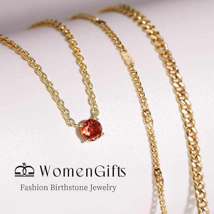 WomenGifts Layered Gold Necklaces for Women, 14K Gold Sterling Silver Plated Dainty Pendant Necklace Set with Cubic Zirconia Circle, Chunky Stackable Cuban Chain Choker, Trendy Personalized Birthstone Jewelry Gift Non Tarnish