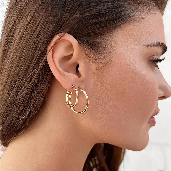 Gold Hoop Earrings Set for Women,14k Gold Plated Gold Hoops with Sterling Silver Post Hypoallergenic Thin Hoop Gold Earrings for Girls Trendy Jewelry Gifts