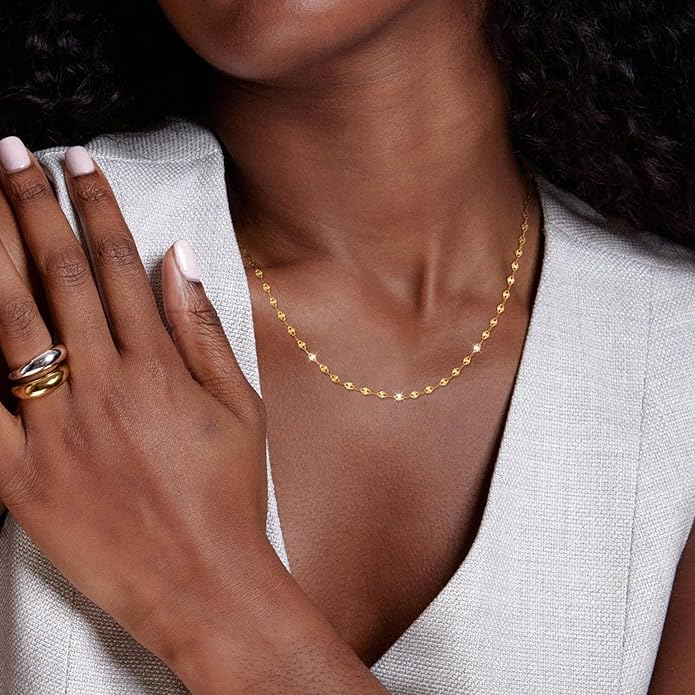 925 Sterling Silver Chain Necklace Link Chain Necklace for Women Simple Dainty 16K Gold Plated Necklace for Women Minimalist Waterproof Silver Necklace Trendy Jewelry Gifts