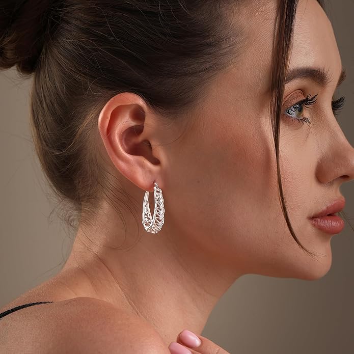 LeCalla 925 Sterling Silver Hoop Earrings | Women's Filigree Hoop Earrings | Openwork Mesh Filigree Cut Earring | Lightweight & Hypoallergenic Vintage Hoop Earrings for Women