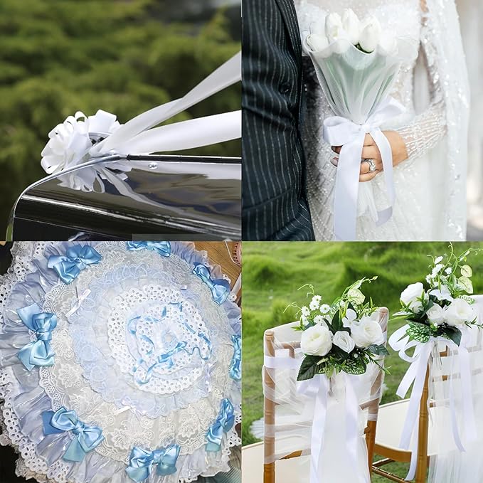 LEEQE Silver Satin Ribbon 4 inch X 15 Yards Polyester Ribbon for Gift Wrapping Very Suitable for Weddings Party Hair Bow Invitation Decorations and More