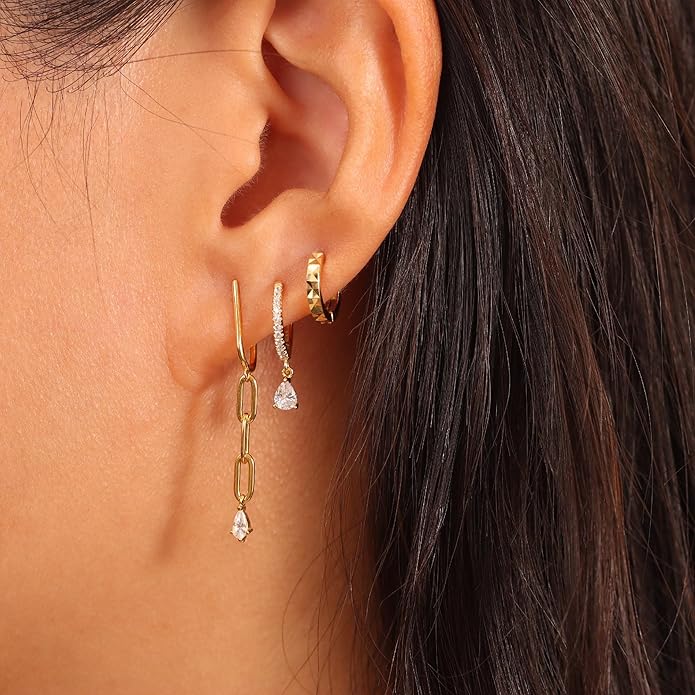 Freekiss 3 Pairs Gold Hoop Earrings Set: Dainty Stud Earrings Trendy Small 14K Gold Plated Hypoallergenic Dangle Cartilage Huggie Hoop Earrings for Women Gold Jewelry for Women Gifts