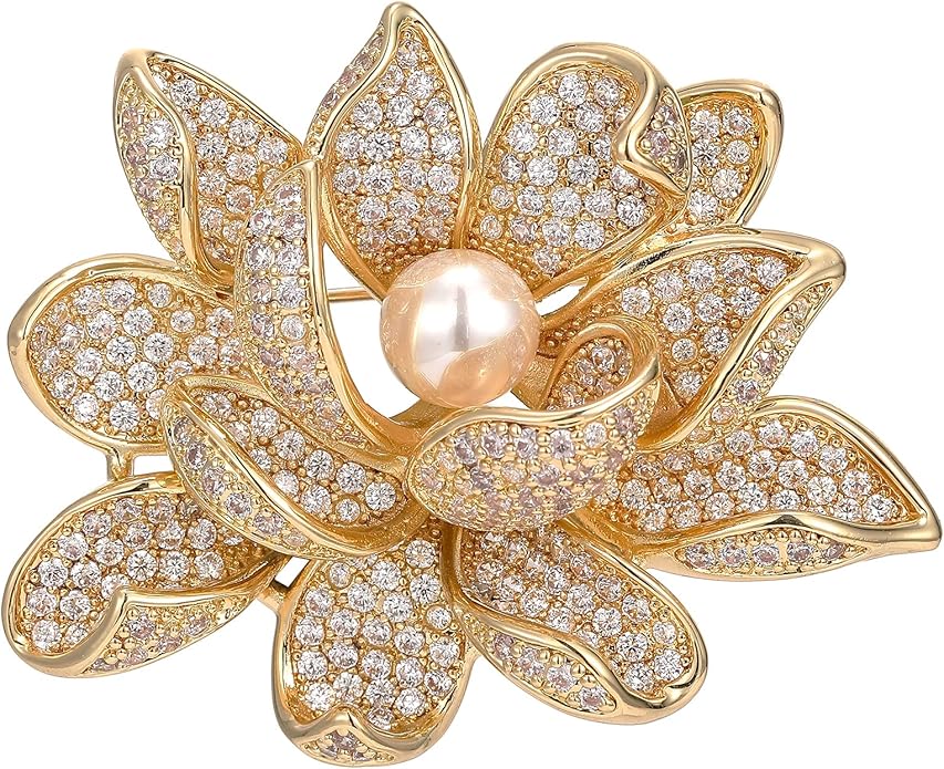 Jerler Sliver Crystal Brooch Pin Rhinestone Lapel Pin Jewelry for Women, Banquet Scarf Pearl Pins for Wedding Bridal Party