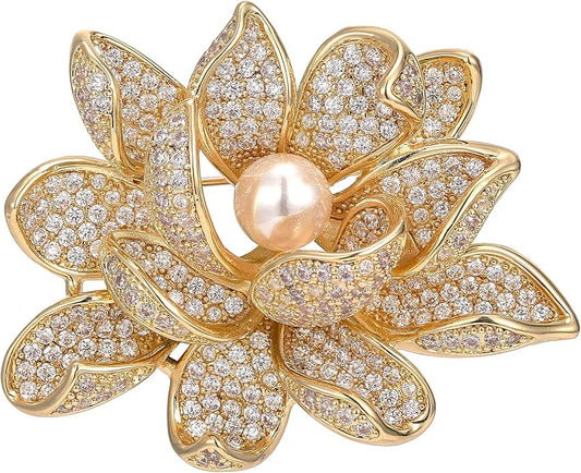 Jerler Sliver Crystal Brooch Pin Rhinestone Lapel Pin Jewelry for Women, Banquet Scarf Pearl Pins for Wedding Bridal Party