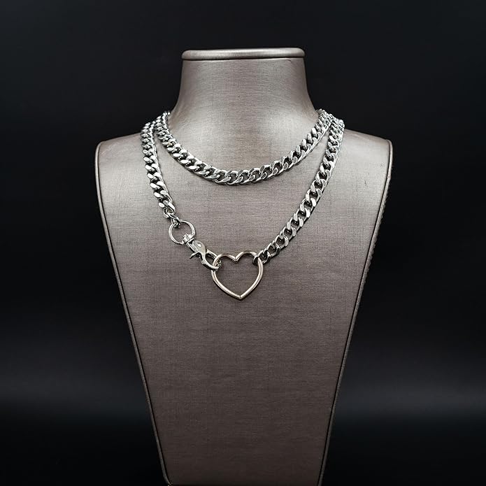 Chunky Gold Choker Necklaces for Women, Long Gold Chain Heart Necklace, 36 Inches Slip Chain Adjustable Lariat Heart Y Necklace for Women and Men, Goth Chunky Heart Necklace Jewlery Gifts