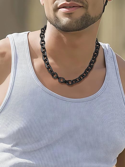 Hoyazvet Cable Chain Stainless Steel Necklace for Men Women, 3/5/8/10/13MM Width, 18K Gold Plated/Black Metal/316L Stainless Steel Sturdy Rolo Link Chain Necklace, 18-30inch Length