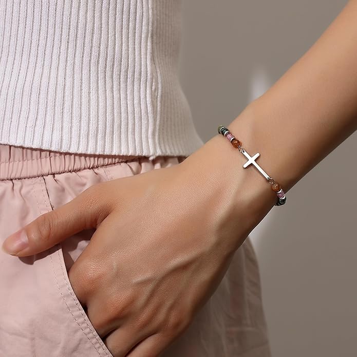 TONY & SANDY Christian Cross Bracelet for Women, Stocking Stuffers for Women, Confirmation Baptism Easter Gifts, Unique Gift for Friends Daughter Mom Sister in Christ on Birthday Christmas