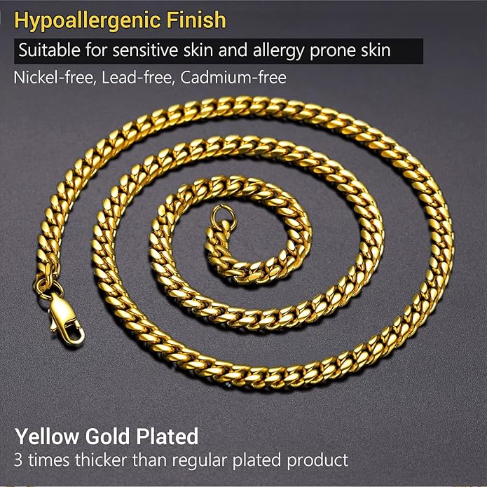PROSTEEL 316L Stainless Steel Figaro Cuban Chain Necklace for Men, Black/18K Real Gold Plated, 4/5/6/7.5/9/10/13mm, 14inch-30inch, Come with Box