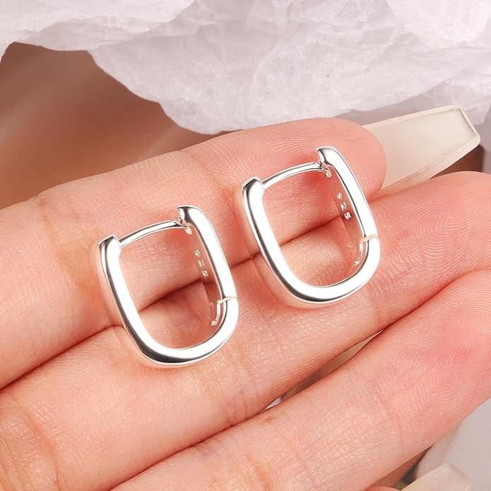925 Sterling Silver Earrings Small Chunky Silver Earrings for Women Trendy Small Hoop Earrings Silver Hypoallergenic Earrings Small Thick Huggie Hoops Earrings for Jewelry Gifts