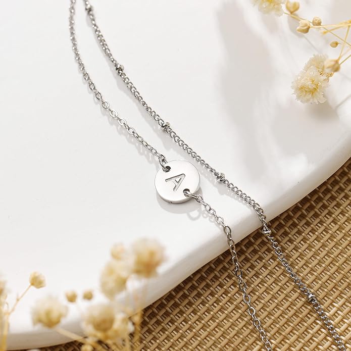 MONOZO Gold Bracelets for Women Jewelry Gifts - Dainty 18K Real Gold Plated Disc Monogram Letter A-Z Initial Bracelets for Women Trendy Personalized Letter Bracelet Jewelry Gifts for Her