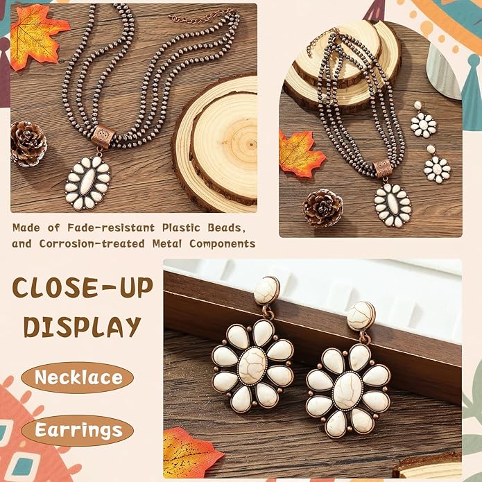Western Jewelry Sets for Women – Turquoise Necklace and Earring Set Vintage Boho Cowgirl Accessories Country Jewelry Gift for Her