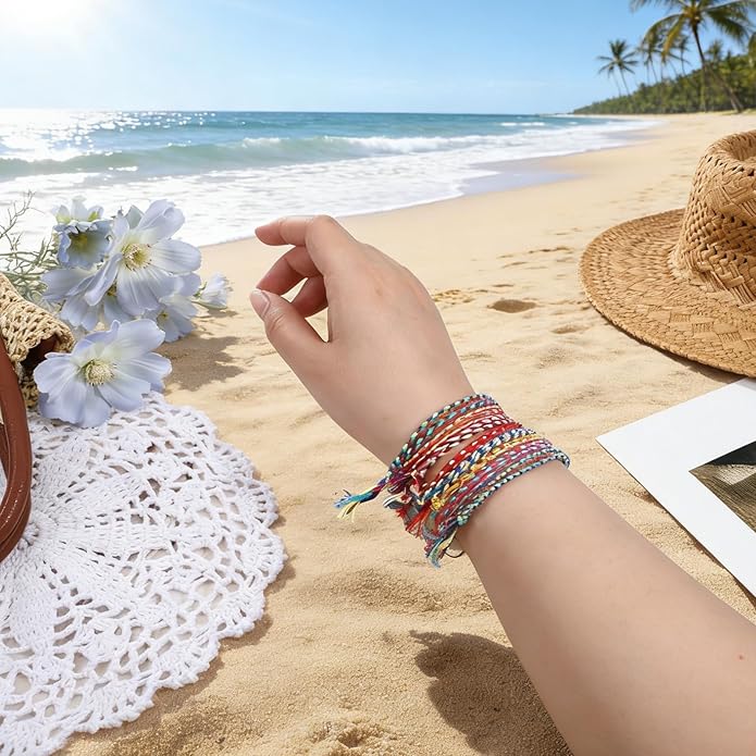 cobee 30Pcs Woven Wrap Friendship Bracelets Handmade, Handmade Friendship Braided Bracelet, Adjustable Colorful Tassels Cotton Rope Bracelets Jewelry, Suitable for Women, Men, Teenagers Mixed Colors