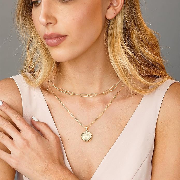 Turandoss Dainty Layered Choker Necklace, Handmade Y Pendant Necklace Multilayer Bar Disc Necklace Adjustable Layering Choker Necklaces for Women
