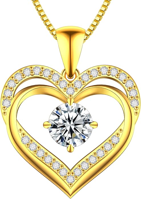Moissanite Necklace for Women, 1–3 Carat Double Heart Pendant in 925 Sterling Silver, Romantic Love Necklace Gift for Wife or Mom, Anniversary Birthday Mother’s Day Jewelry