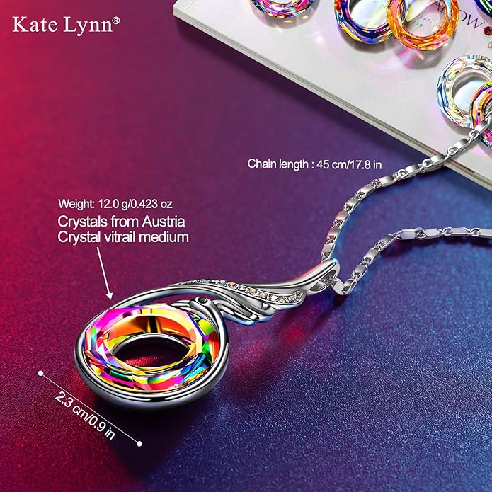Kate Lynn "Rise From the Ashes Phoenix Necklace Made with Crystals from Austria, 18"+2" Necklace, Packaged with Jewelry Box, Birthday Gift for Women, Symbol of Luck and Renewal